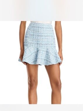 Aqua Light Blue Tweed Flared Mini Skirt